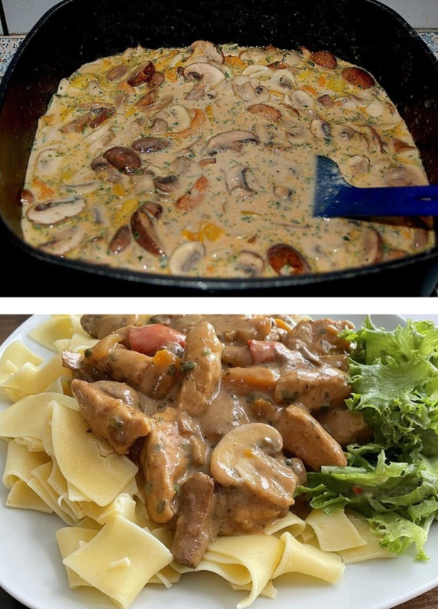 Puten Sahne Gulasch auf Bandnudeln | EKoch